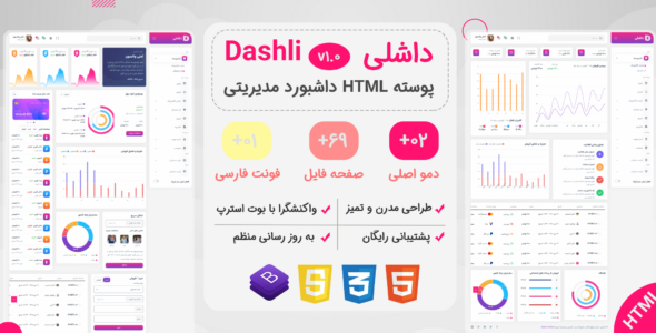 قالب مدیریت HTML داشلی، Dashli - قالب HTML مدیریت راست‌چین